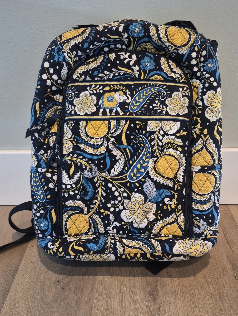 Vera Bradley Quilted Paisley Backpack - Black, Yellow & Blue